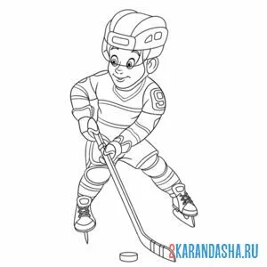Раскраска хоккеист на льду