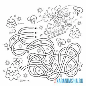 Раскраска лабиринт зимний