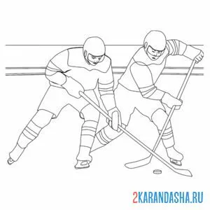 Раскраска два игрока хоккей