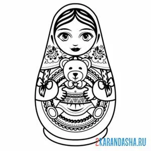 Раскраска русская матрешка национальная