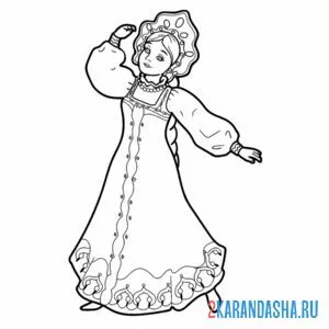 Раскраска красавица в русском-народном костюме