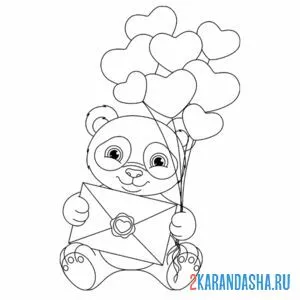 Раскраска панда и сердечки