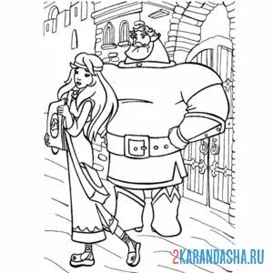 Раскраска сильный богатырь и его жена