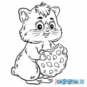 Раскраска хомяк ест печеньку