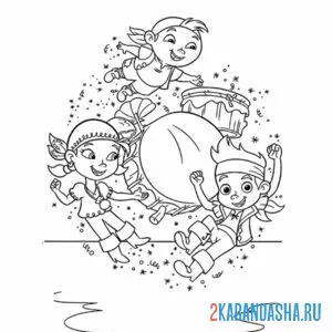 Раскраска герои джейк и пираты нетландии