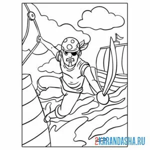Раскраска пират с саблей