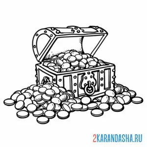 Раскраска пиратский сундук с сокровищами