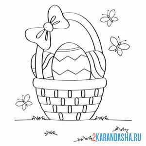 Раскраска пасхальные яйца в корзине