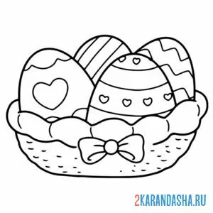 Раскраска яички в корзинке с бантиком