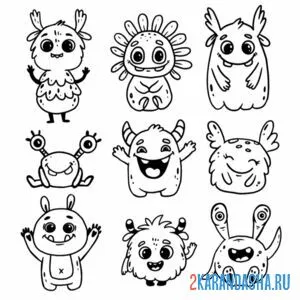 Раскраска разные смешные монстры