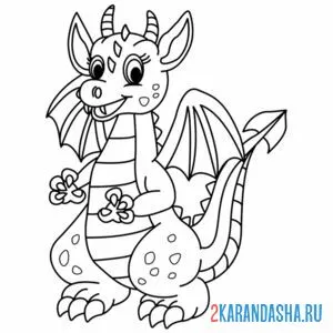 Раскраска дракон с рожками