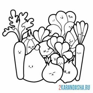 Раскраска лук с овощами