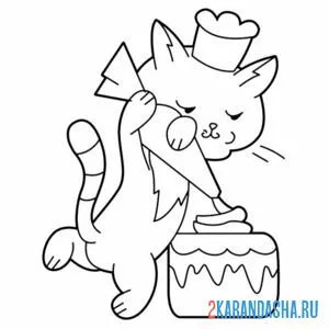 котик делает торт