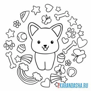 Раскраска корги наклейка
