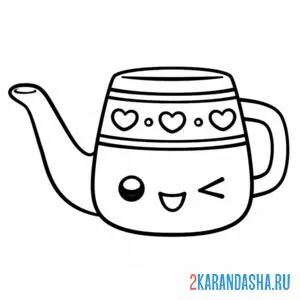 Раскраска чайник каваи