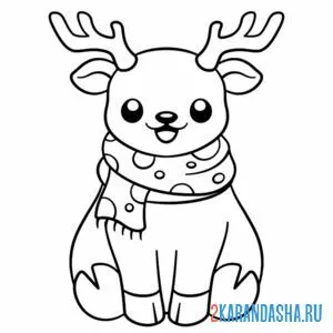 Раскраска рождественский олень каваи