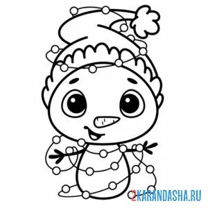 Раскраска снеговик каваи