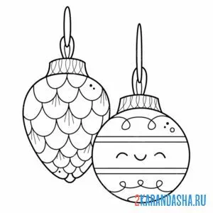 Раскраска елочные игрушки каваи