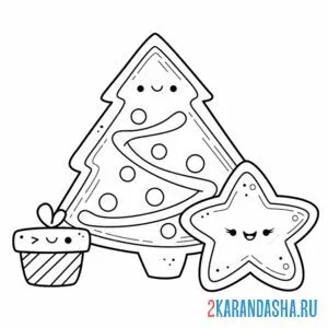 Раскраска елочные новогодние игрушки каваи
