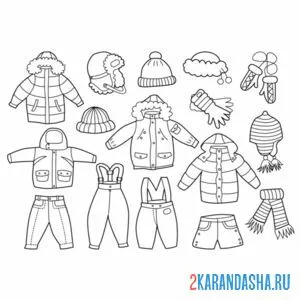 Раскраска зимняя теплая одежда