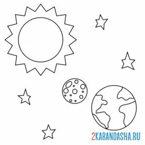 Раскраска планета земля и солнце
