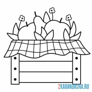 Раскраска ящик с грушами и яблоками
