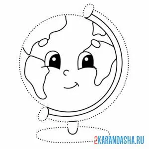 Раскраска глобус обведи по линнии