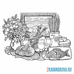 Раскраска натюрморт стол с едой
