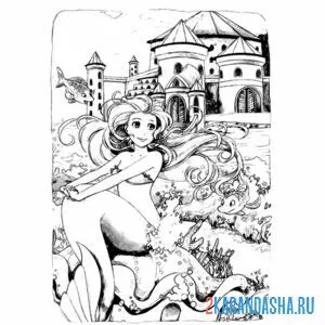 Раскраска русалка на берегу