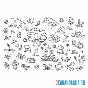 Раскраска пейзажные наклейки