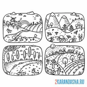 Раскраска четыре пейзажа