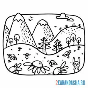 Раскраска горный пейзаж