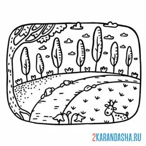 Раскраска русский лесной пейзаж