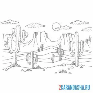 Раскраска пейзаж пустыня