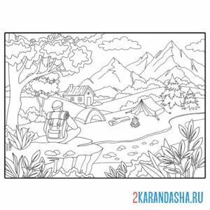 Раскраска туристический пейзаж