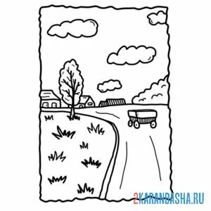 Раскраска деревня пейзаж