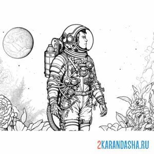 Раскраска арт-терапия космонавт