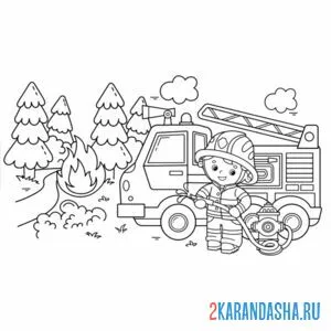 Раскраска пожар в лесу огонь