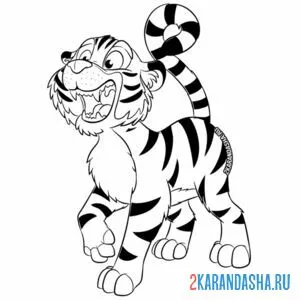 Раскраска тигр рычит