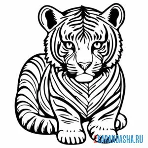 Раскраска серьезный тигр