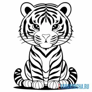 Раскраска тигр смотрит прямо