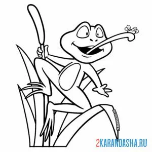 Раскраска лягушка поймала муху