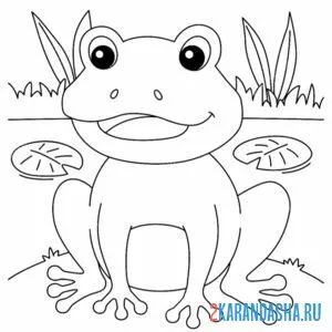 Раскраска лягушка квакает в пруду