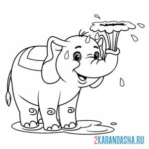 Раскраска слон сделал фонтан