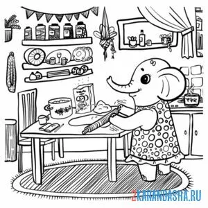 Раскраска слон в доме
