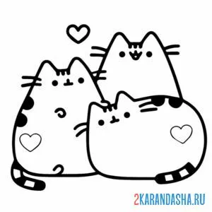 Раскраска кот пушин семья