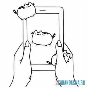 Раскраска кот пушин на планшете