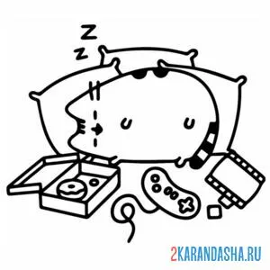 Раскраска кот пушин ленивый