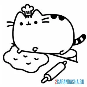 Раскраска кот пушин печет