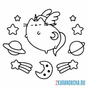 Раскраска кот пушин ангелок